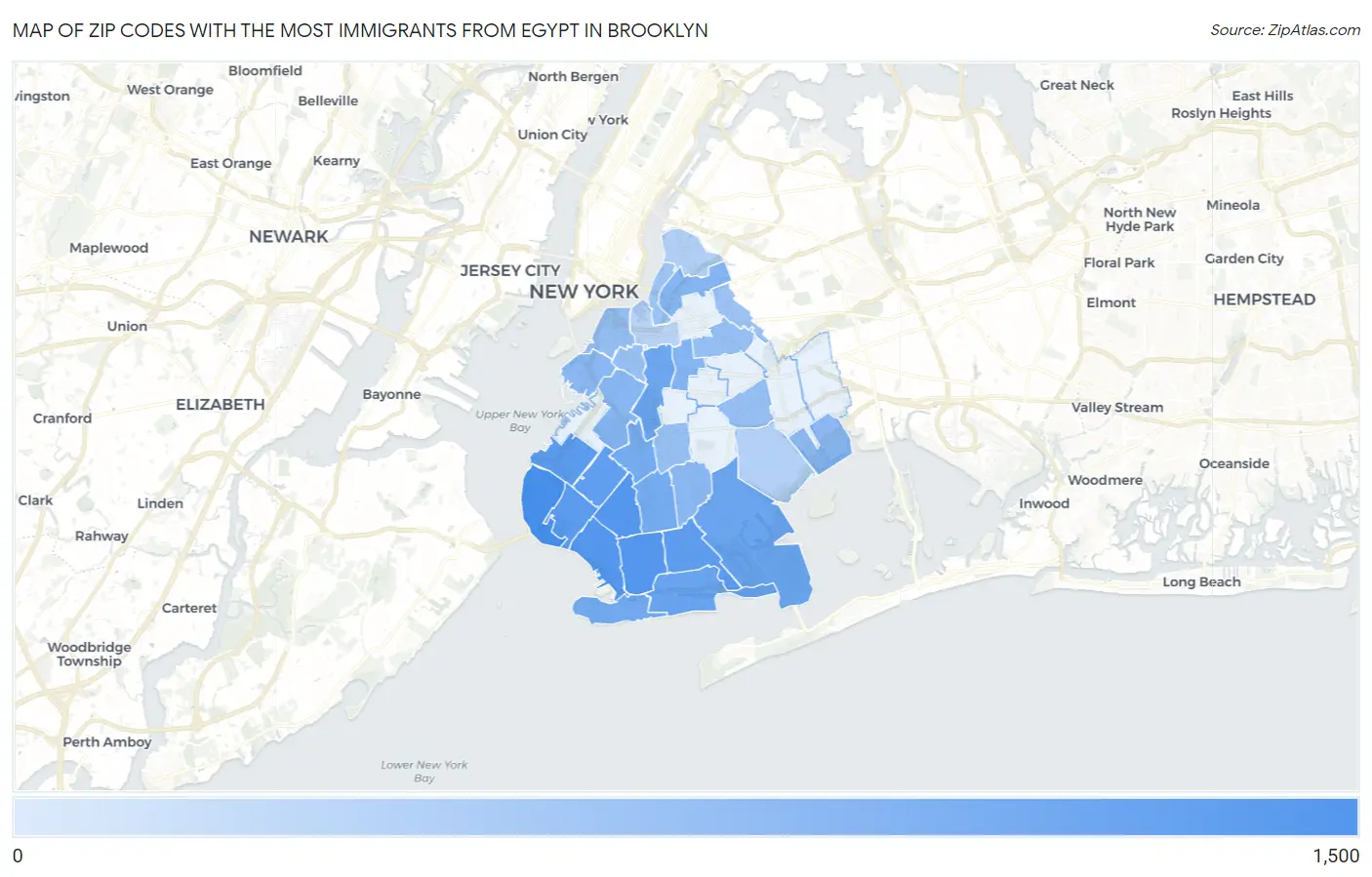 Zip Codes with the Most Immigrants from Egypt in Brooklyn Map