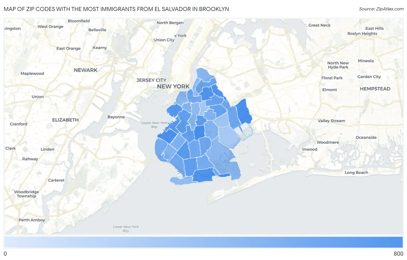 Zip Codes with the Most Immigrants from El Salvador in Brooklyn Map