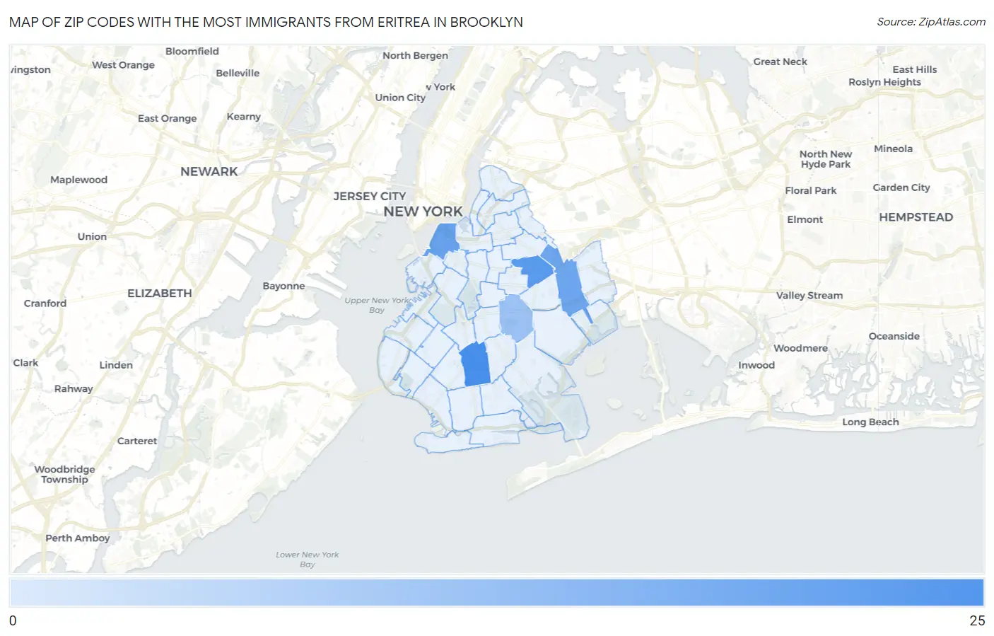 Zip Codes with the Most Immigrants from Eritrea in Brooklyn Map