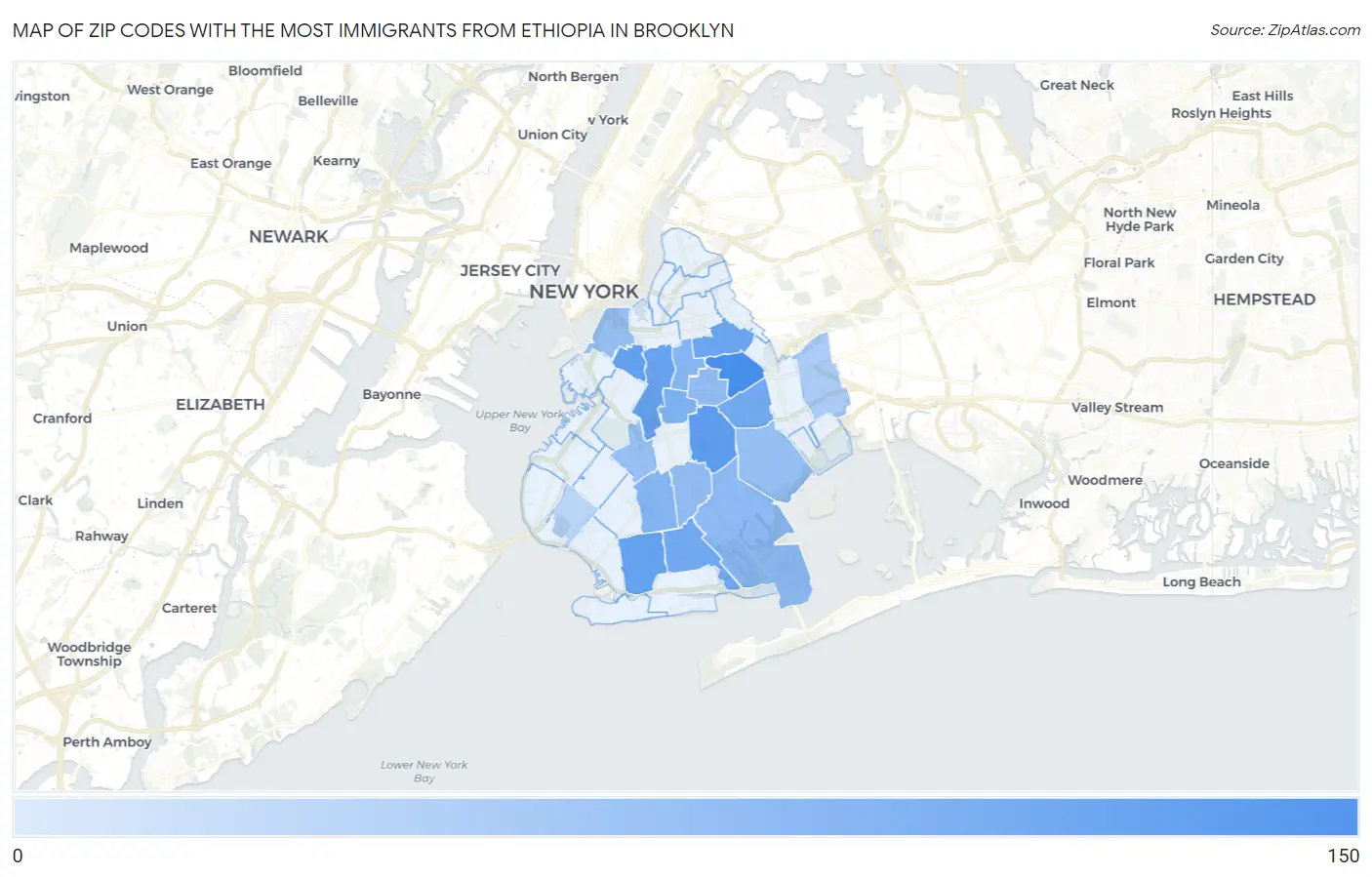 Zip Codes with the Most Immigrants from Ethiopia in Brooklyn Map