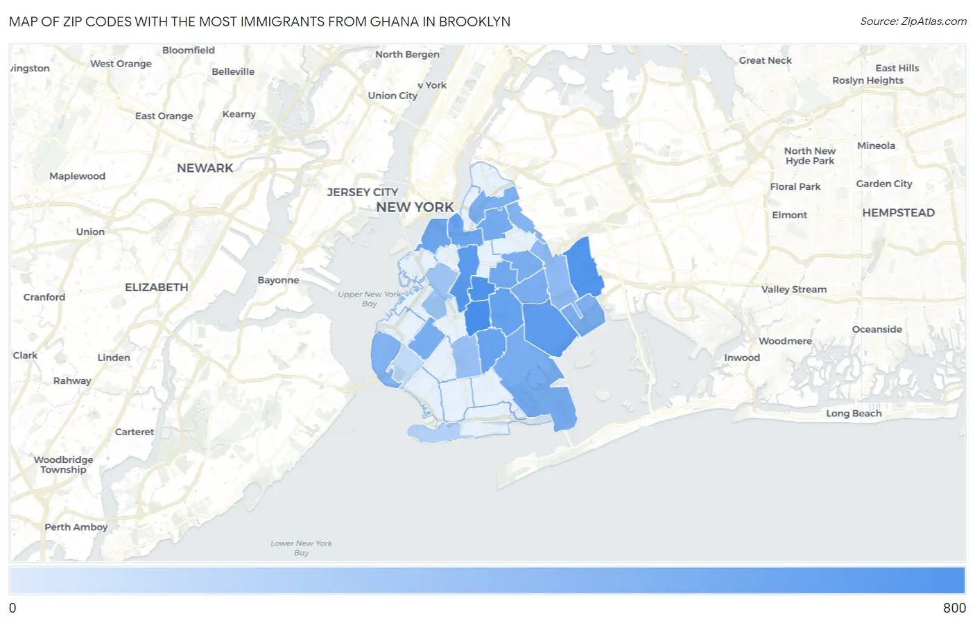 Zip Codes with the Most Immigrants from Ghana in Brooklyn Map