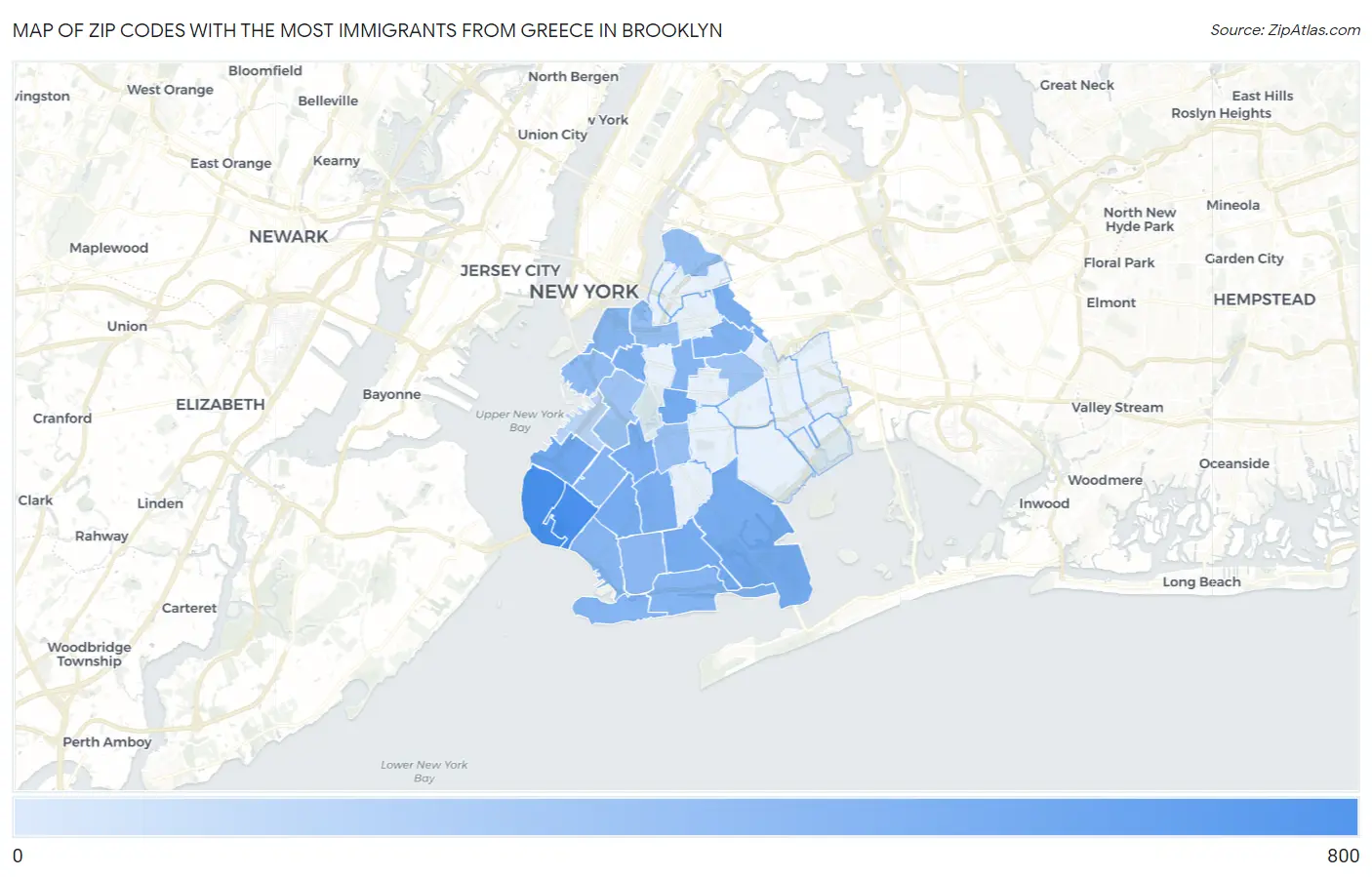 Zip Codes with the Most Immigrants from Greece in Brooklyn Map