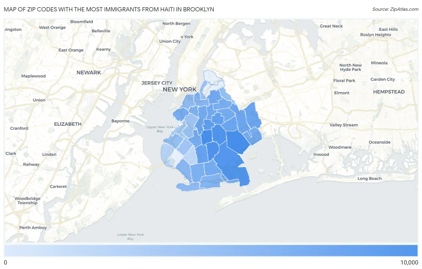 Zip Codes with the Most Immigrants from Haiti in Brooklyn Map