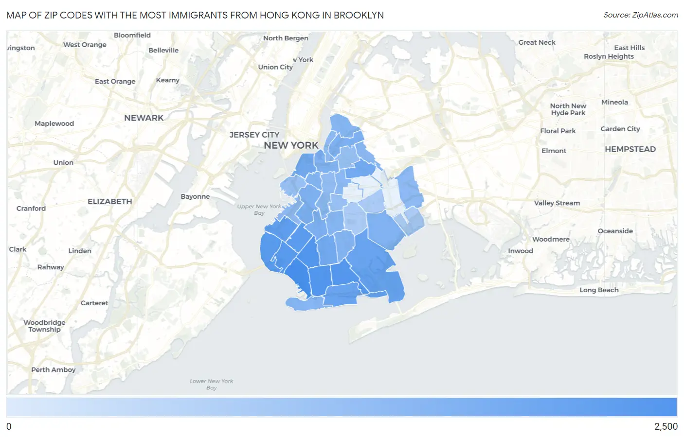 Zip Codes with the Most Immigrants from Hong Kong in Brooklyn Map