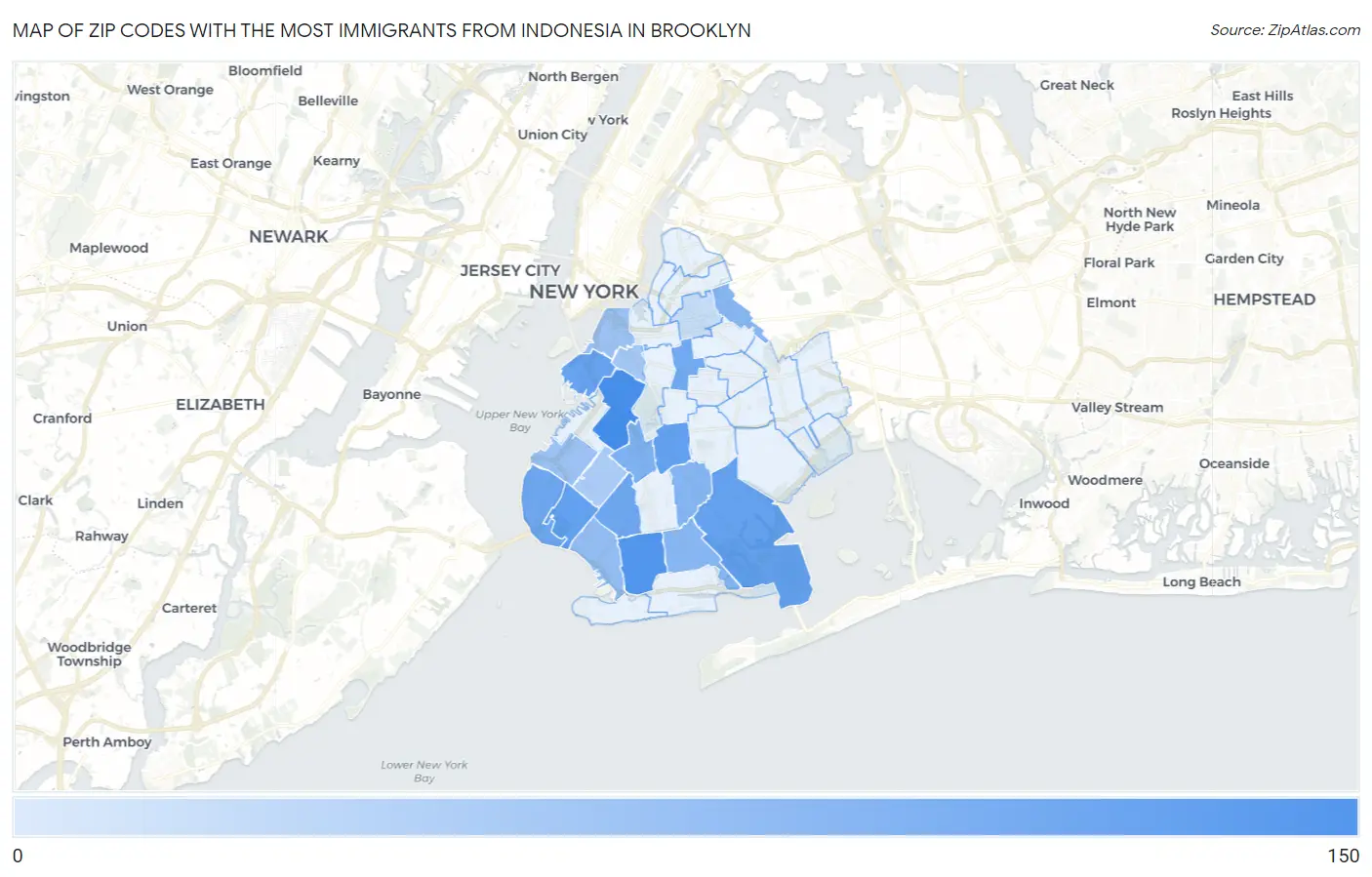 Zip Codes with the Most Immigrants from Indonesia in Brooklyn Map