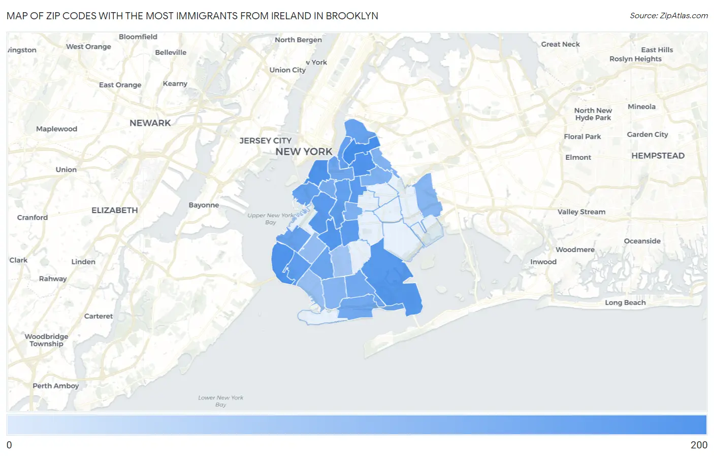 Zip Codes with the Most Immigrants from Ireland in Brooklyn Map