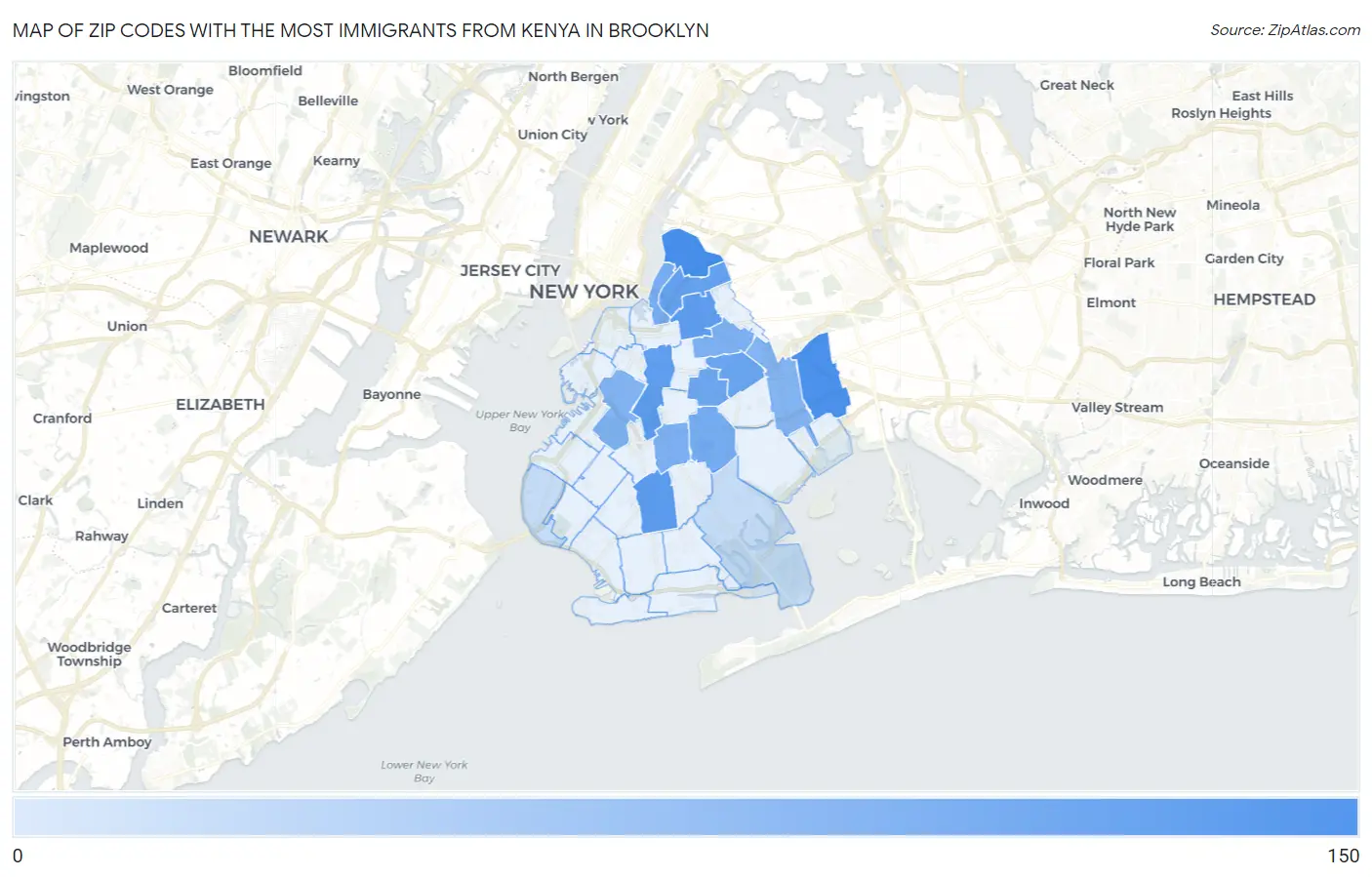 Zip Codes with the Most Immigrants from Kenya in Brooklyn Map
