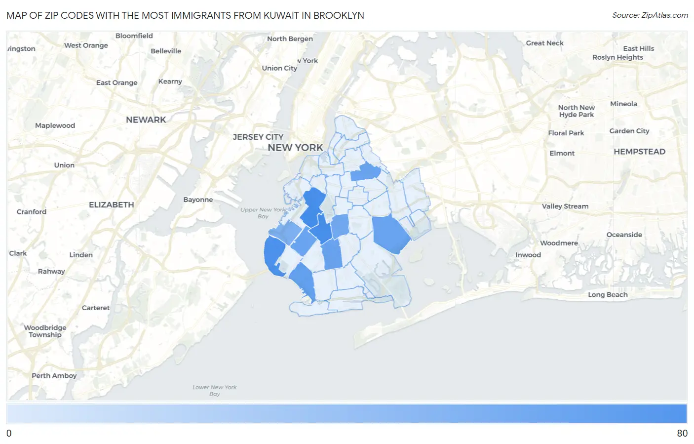 Zip Codes with the Most Immigrants from Kuwait in Brooklyn Map