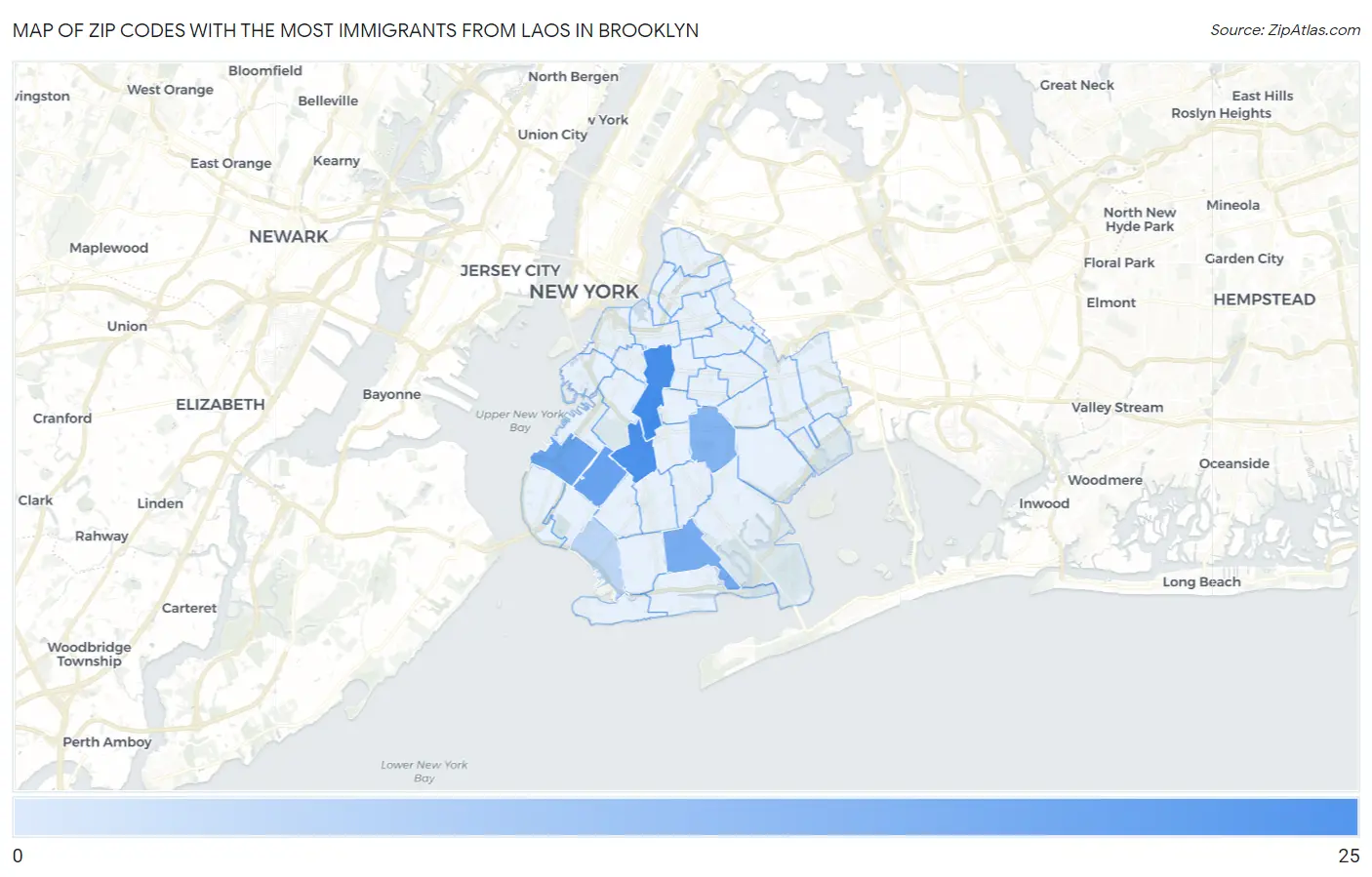 Zip Codes with the Most Immigrants from Laos in Brooklyn Map