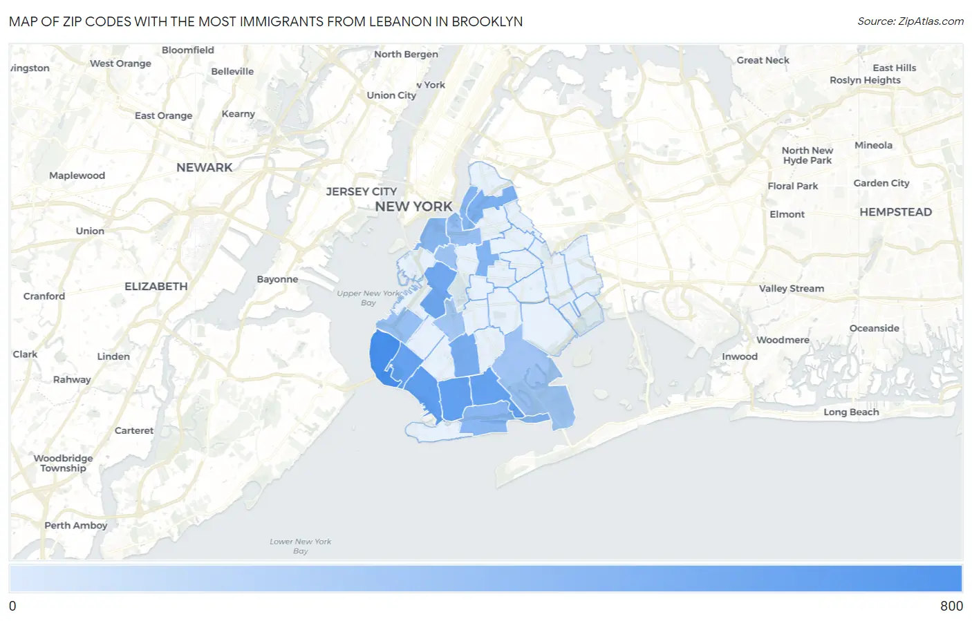 Zip Codes with the Most Immigrants from Lebanon in Brooklyn Map