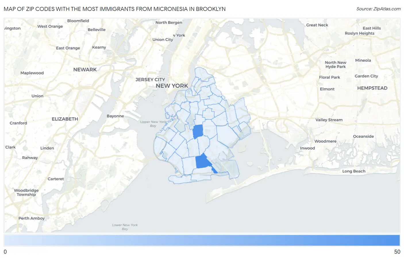 Zip Codes with the Most Immigrants from Micronesia in Brooklyn Map
