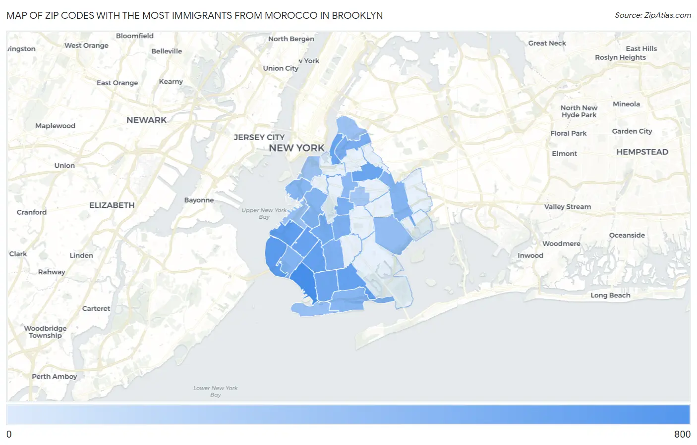 Zip Codes with the Most Immigrants from Morocco in Brooklyn Map