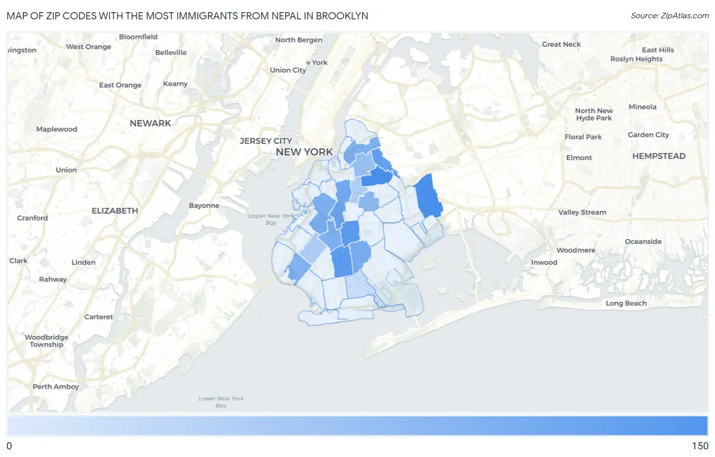 Zip Codes with the Most Immigrants from Nepal in Brooklyn Map