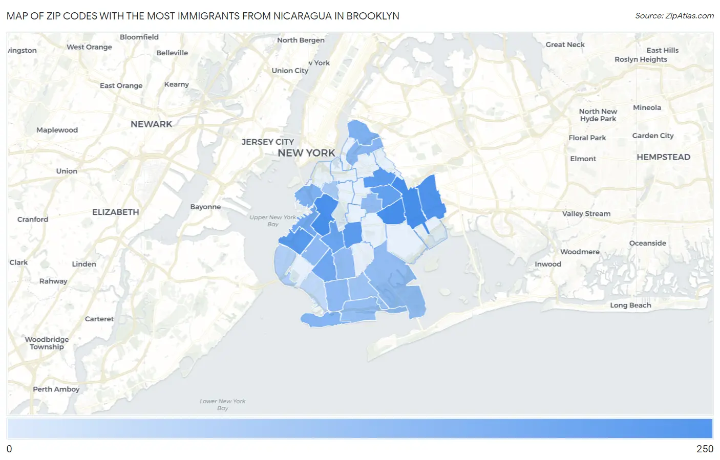 Zip Codes with the Most Immigrants from Nicaragua in Brooklyn Map