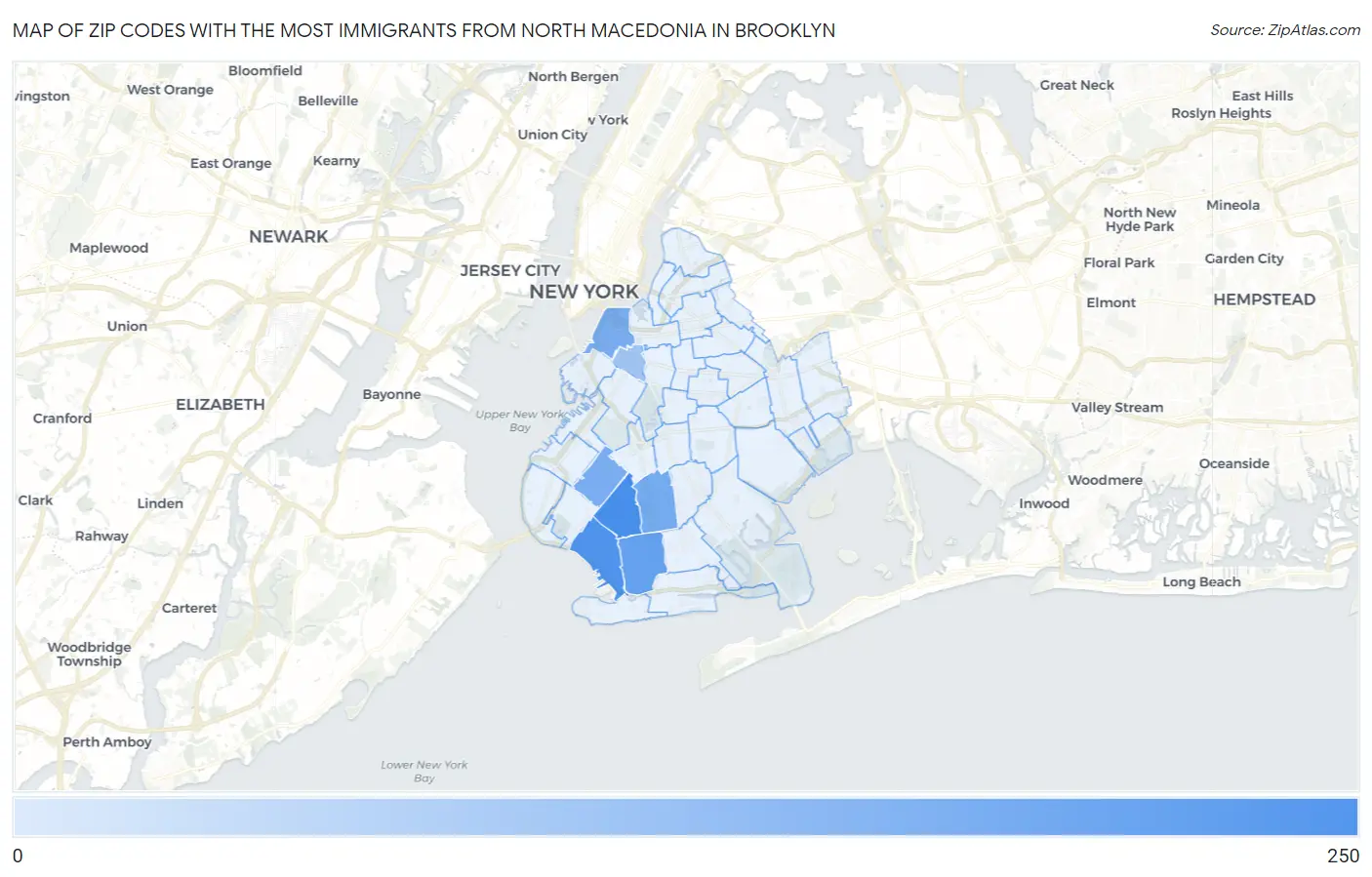 Zip Codes with the Most Immigrants from North Macedonia in Brooklyn Map