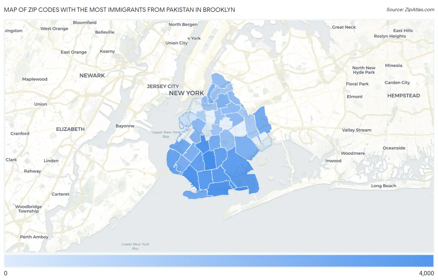 Zip Codes with the Most Immigrants from Pakistan in Brooklyn Map