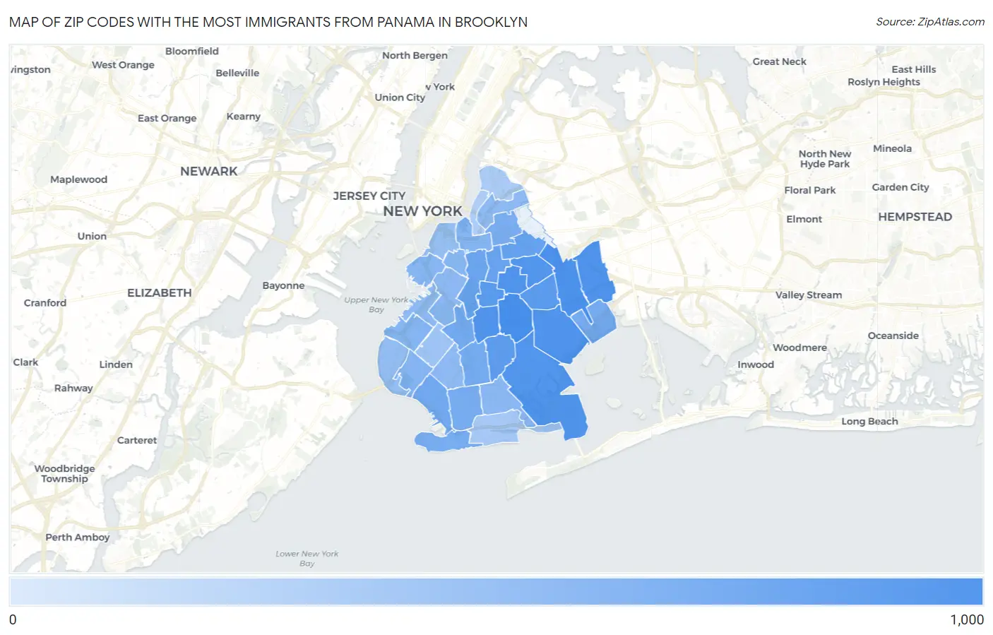 Zip Codes with the Most Immigrants from Panama in Brooklyn Map