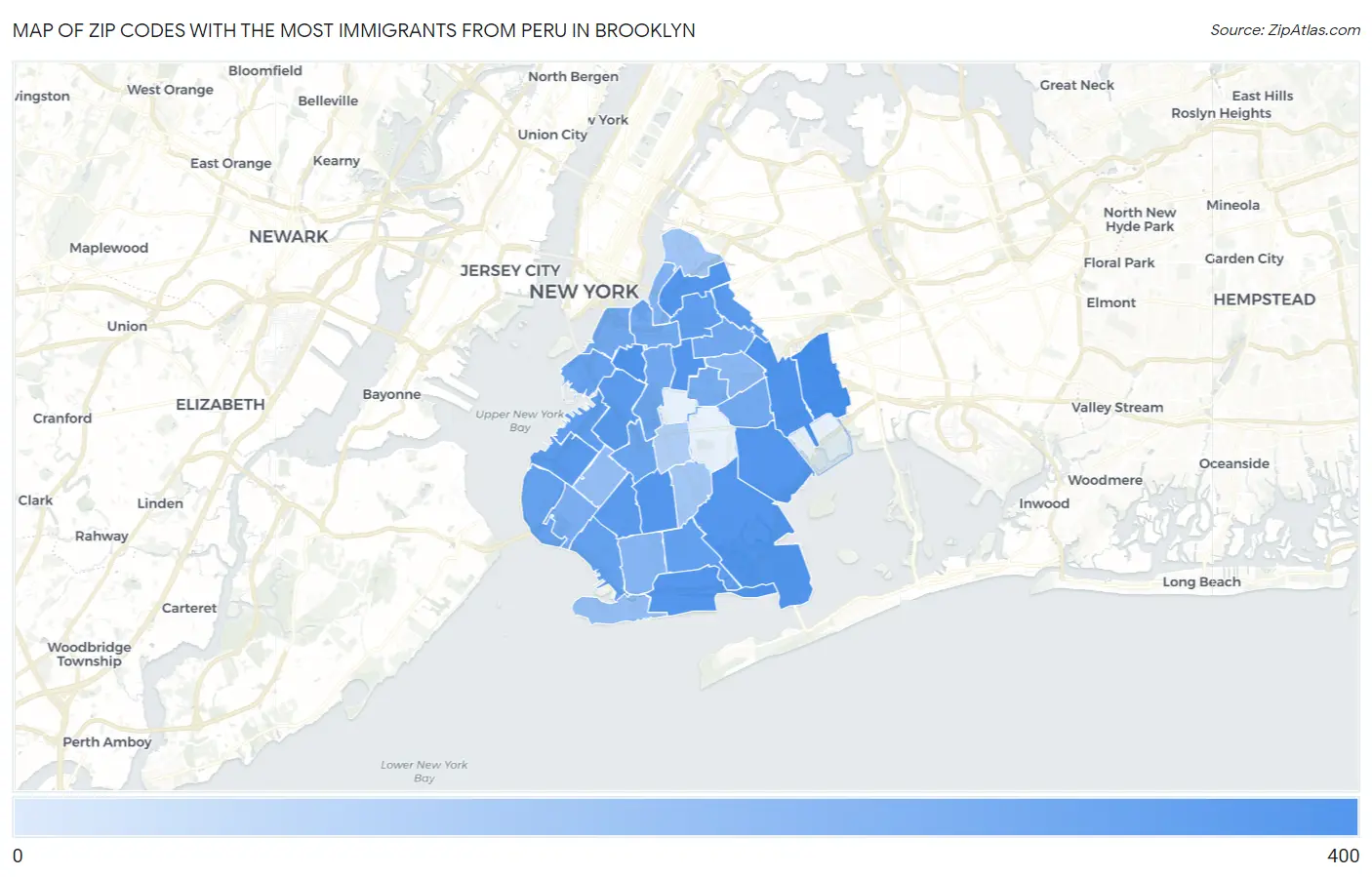 Zip Codes with the Most Immigrants from Peru in Brooklyn Map