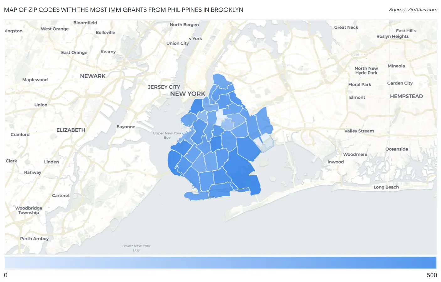 Zip Codes with the Most Immigrants from Philippines in Brooklyn Map