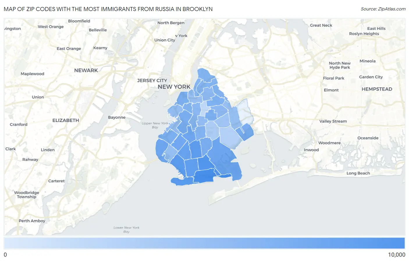 Zip Codes with the Most Immigrants from Russia in Brooklyn Map