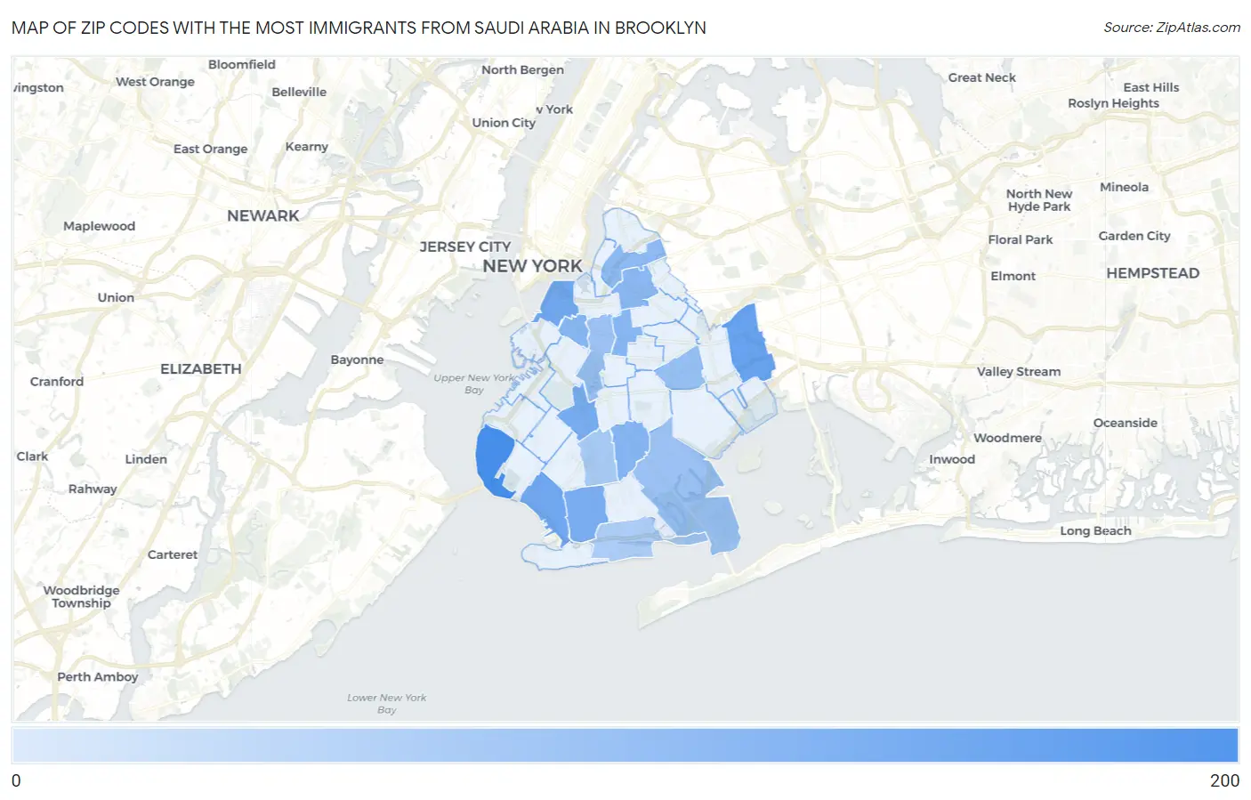 Zip Codes with the Most Immigrants from Saudi Arabia in Brooklyn Map