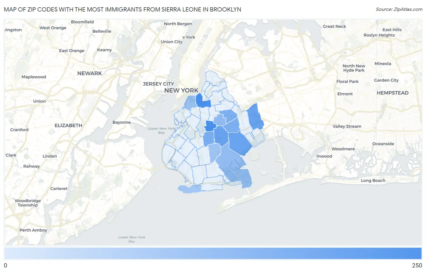 Zip Codes with the Most Immigrants from Sierra Leone in Brooklyn Map