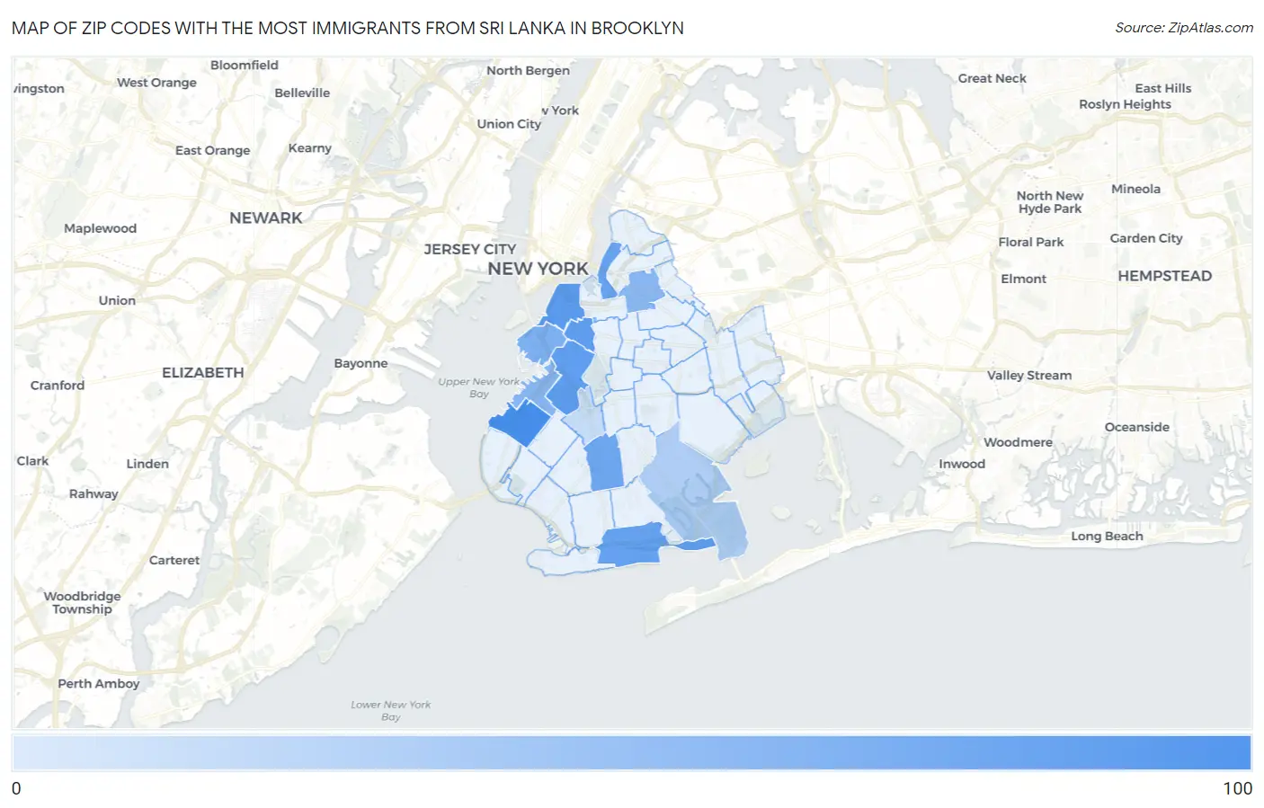 Zip Codes with the Most Immigrants from Sri Lanka in Brooklyn Map