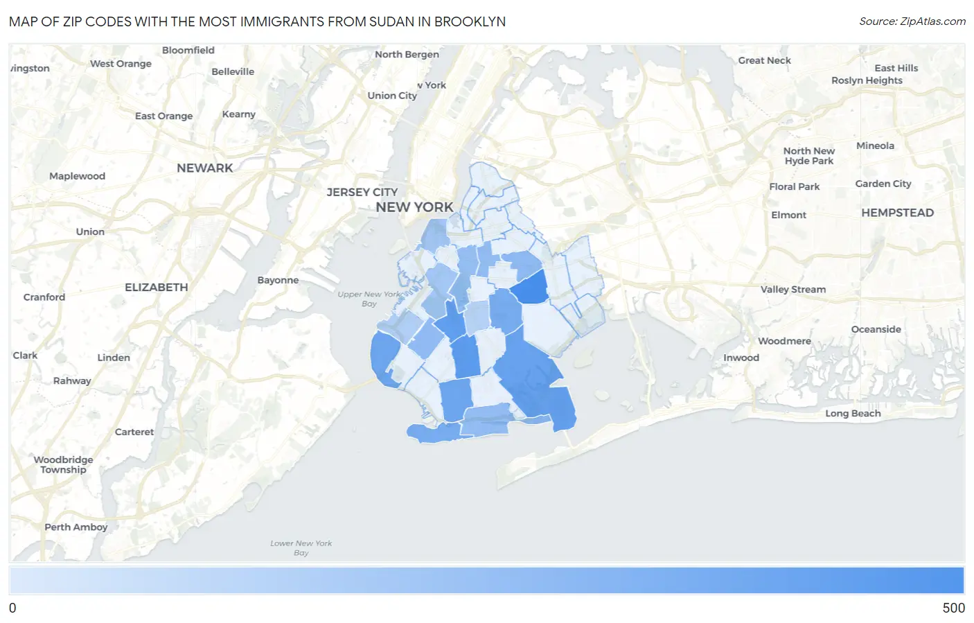 Zip Codes with the Most Immigrants from Sudan in Brooklyn Map