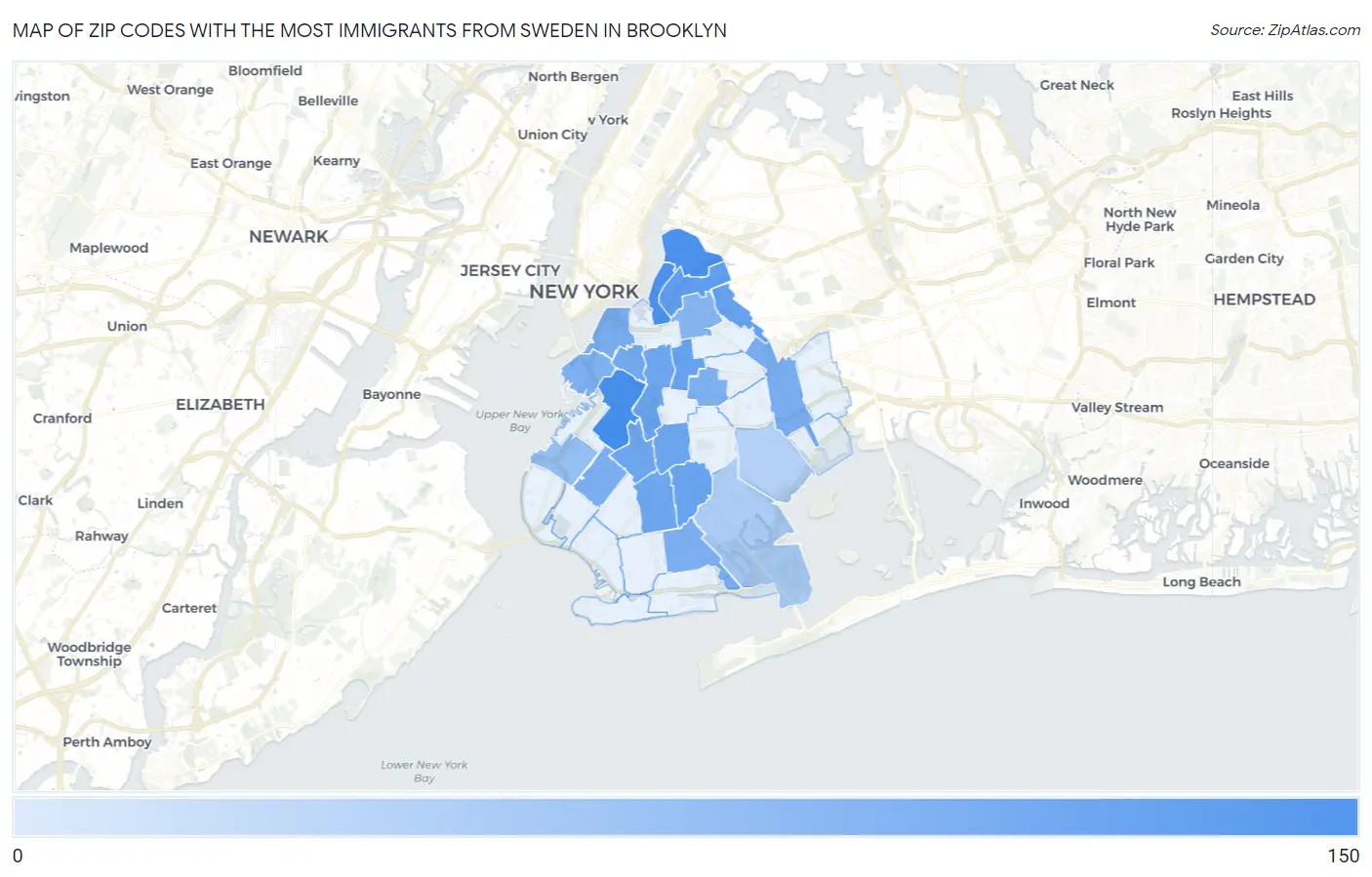 Zip Codes with the Most Immigrants from Sweden in Brooklyn Map