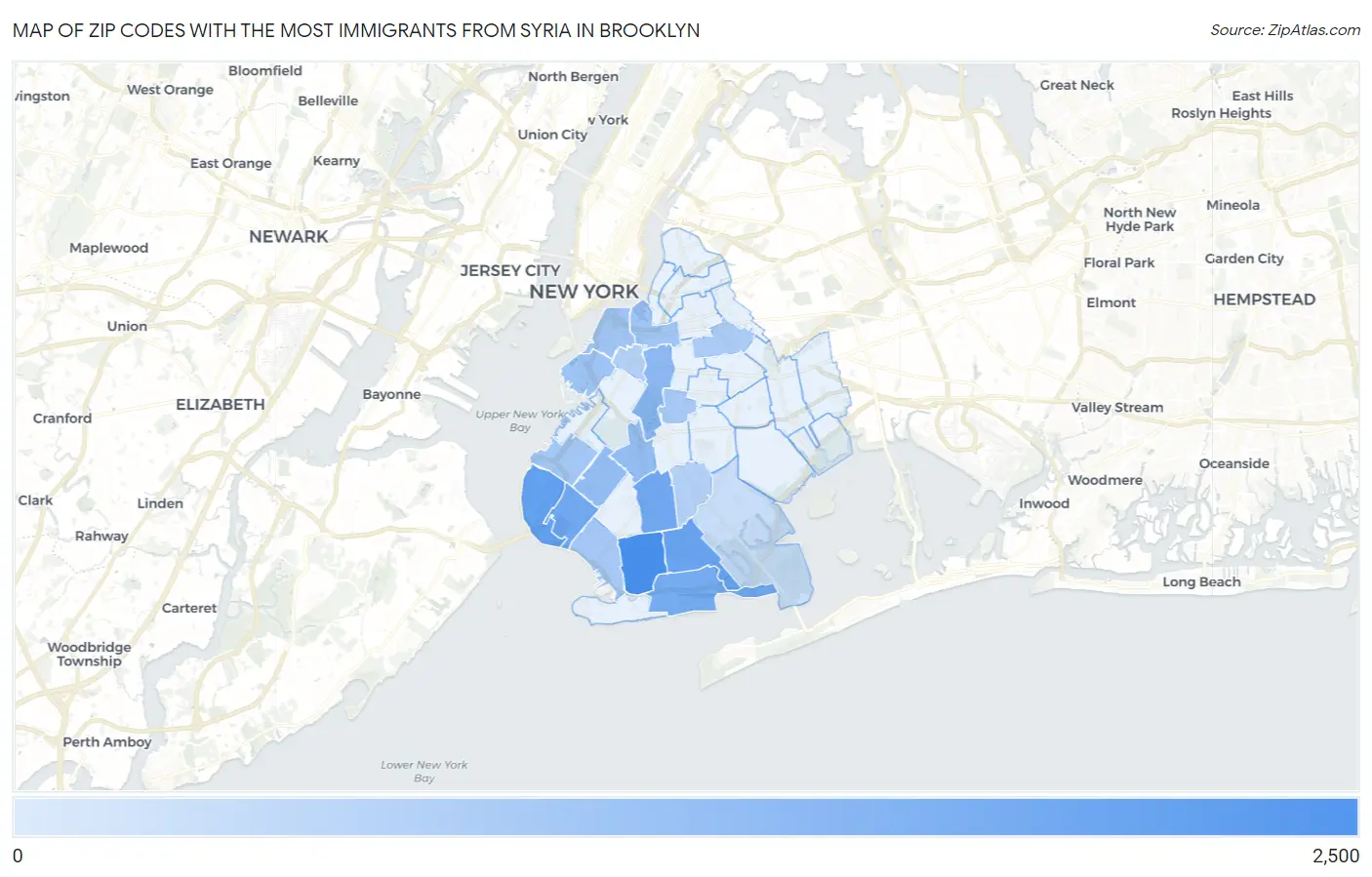 Zip Codes with the Most Immigrants from Syria in Brooklyn Map