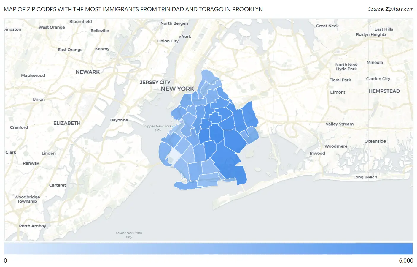 Zip Codes with the Most Immigrants from Trinidad and Tobago in Brooklyn Map