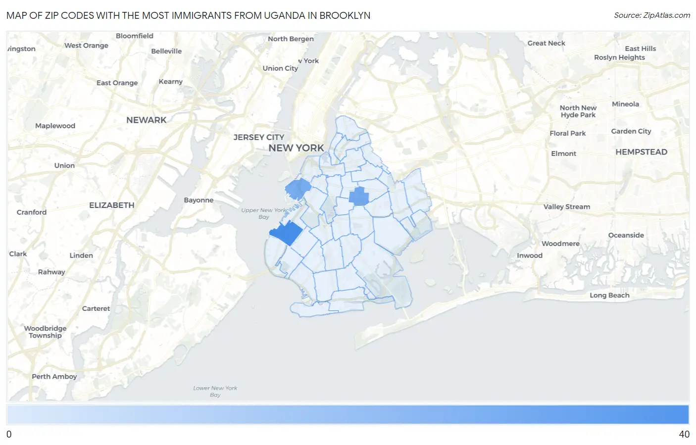 Zip Codes with the Most Immigrants from Uganda in Brooklyn Map