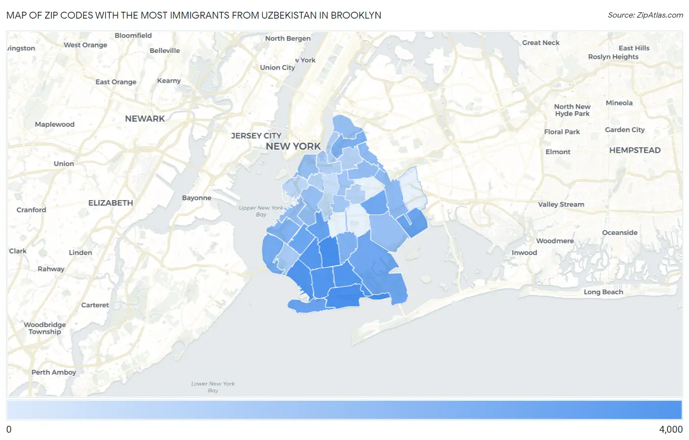 Zip Codes with the Most Immigrants from Uzbekistan in Brooklyn Map