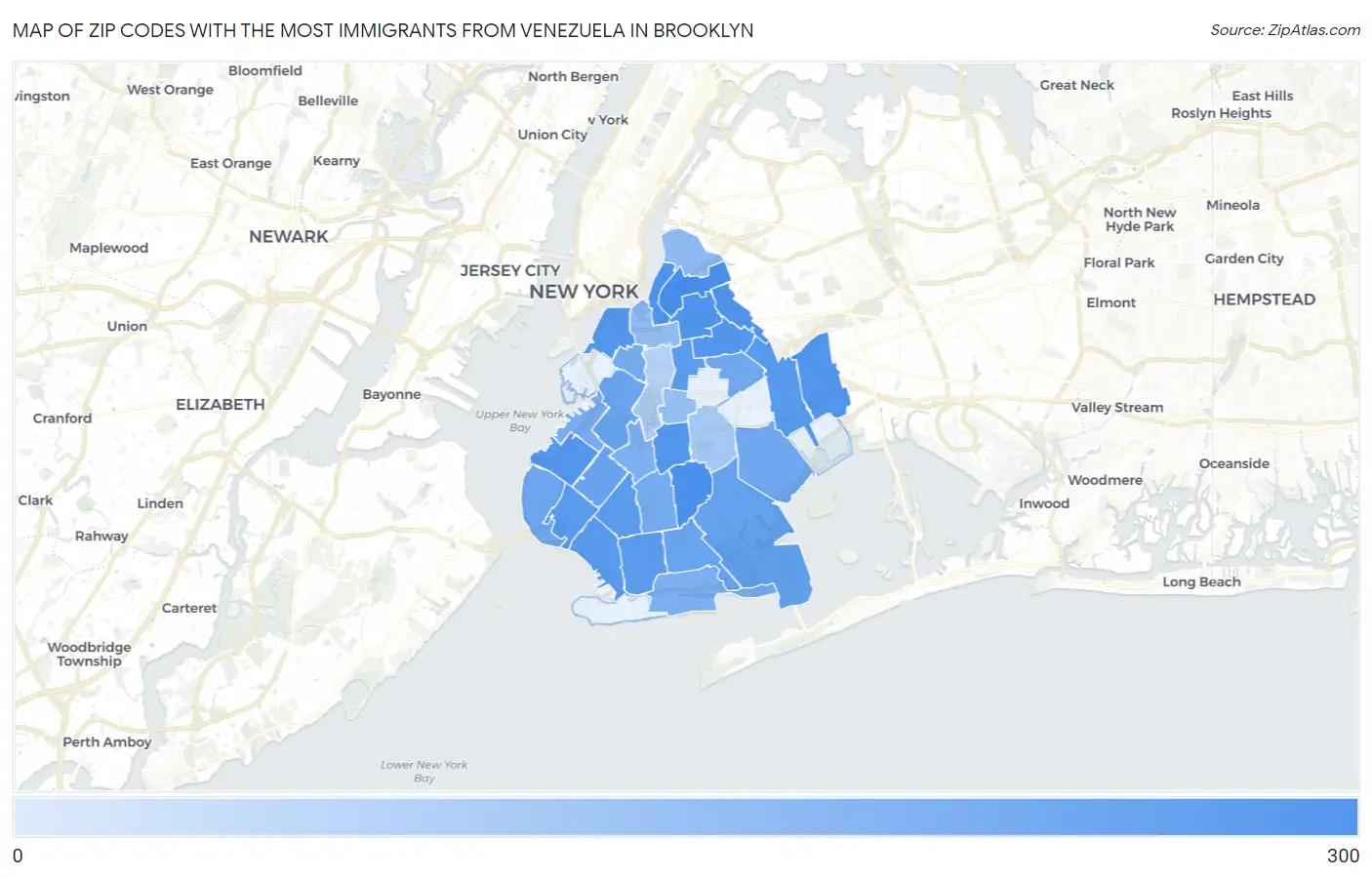 Zip Codes with the Most Immigrants from Venezuela in Brooklyn Map