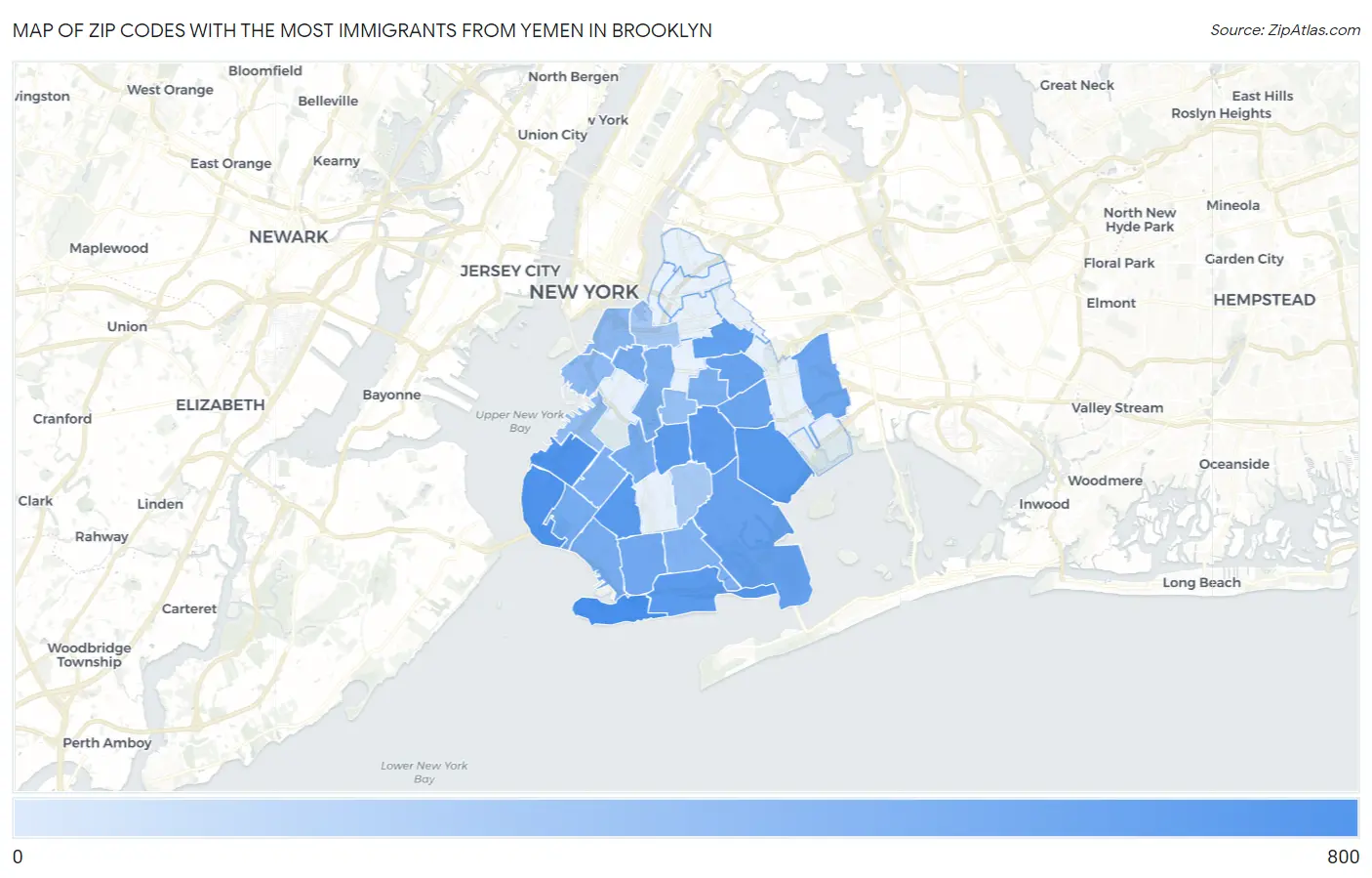 Zip Codes with the Most Immigrants from Yemen in Brooklyn Map