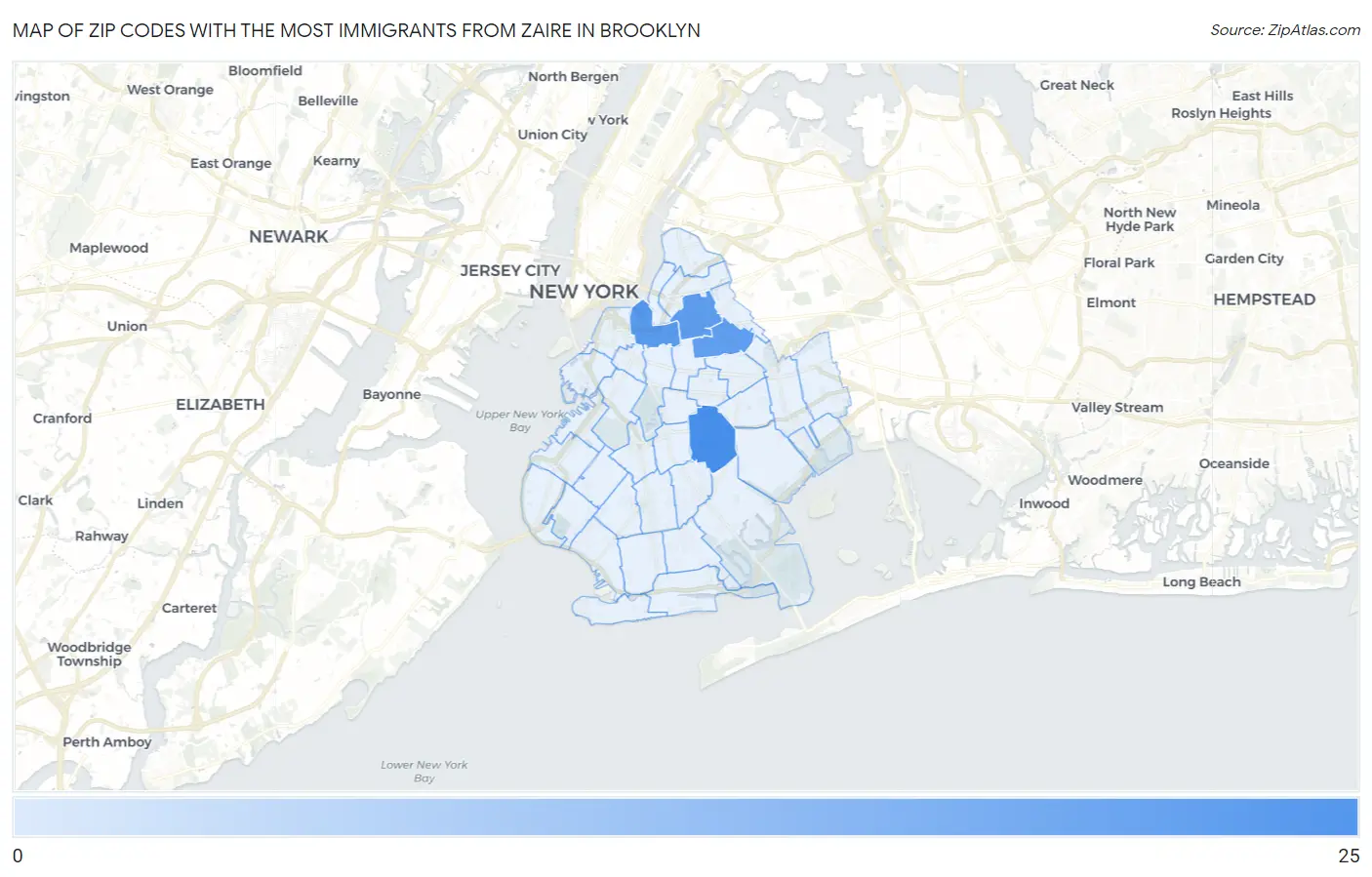 Zip Codes with the Most Immigrants from Zaire in Brooklyn Map