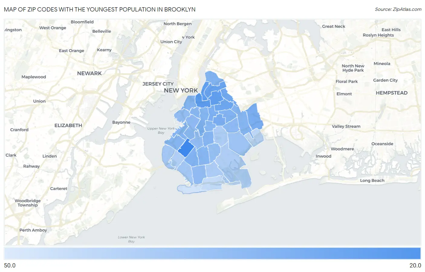 Zip Codes with the Youngest Population in Brooklyn Map