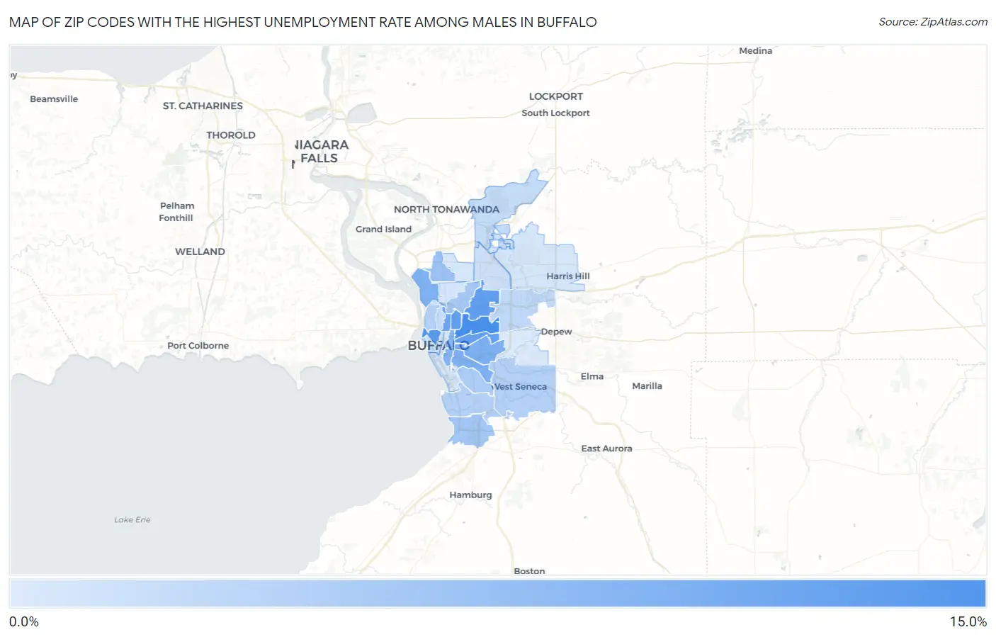 Zip Codes with the Highest Unemployment Rate Among Males in Buffalo Map