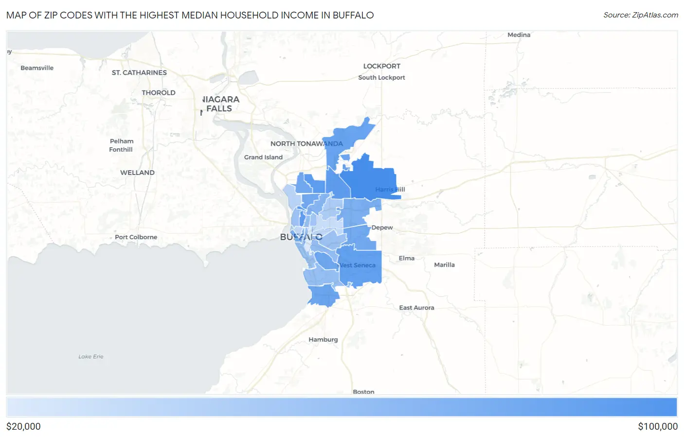 Zip Codes with the Highest Median Household Income in Buffalo Map