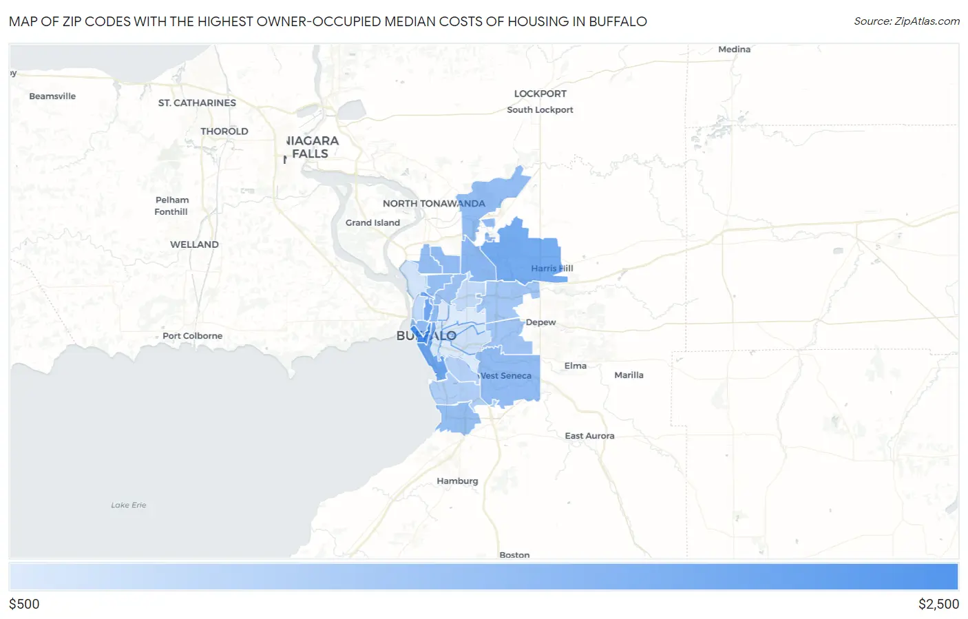 Zip Codes with the Highest Owner-Occupied Median Costs of Housing in Buffalo Map