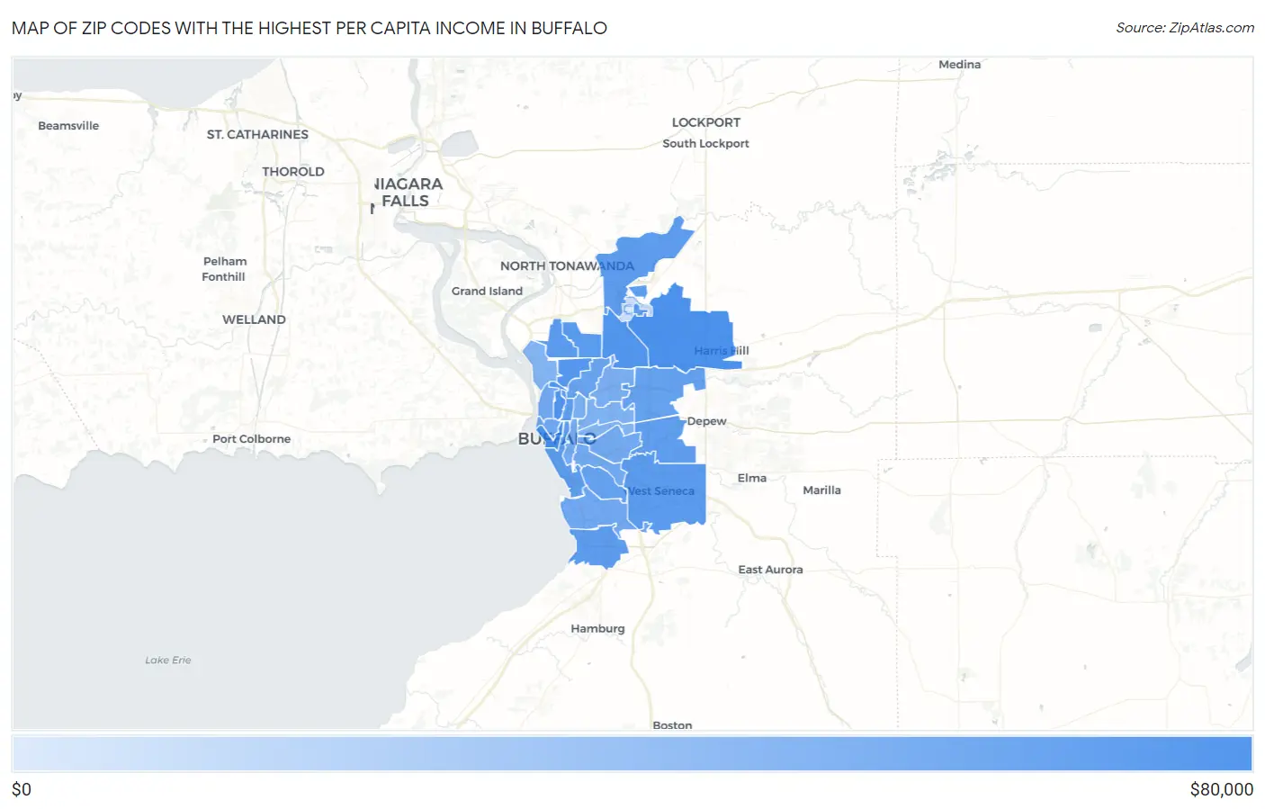 Zip Codes with the Highest Per Capita Income in Buffalo Map