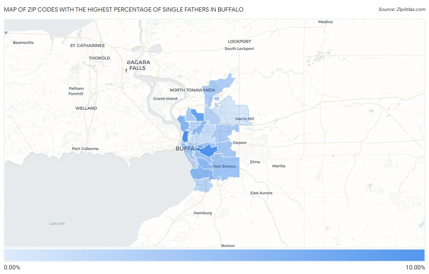 Zip Codes with the Highest Percentage of Single Fathers in Buffalo Map