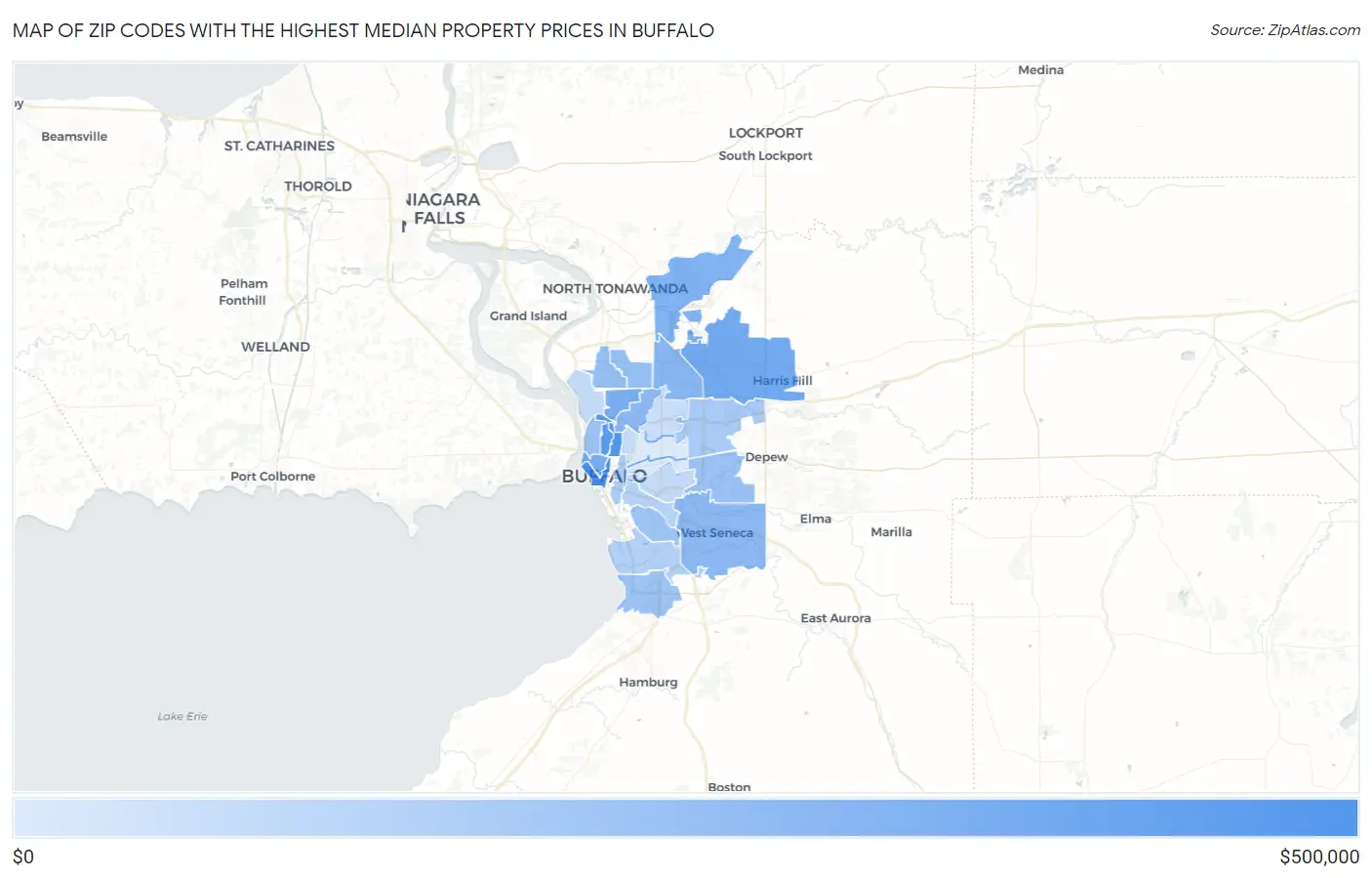 Zip Codes with the Highest Median Property Prices in Buffalo Map