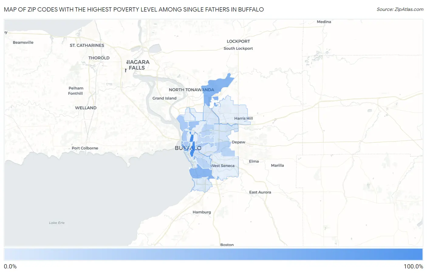 Zip Codes with the Highest Poverty Level Among Single Fathers in Buffalo Map