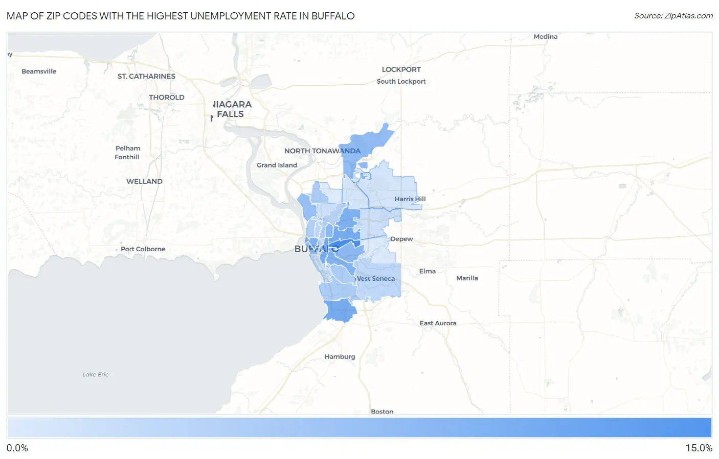 Zip Codes with the Highest Unemployment Rate in Buffalo Map
