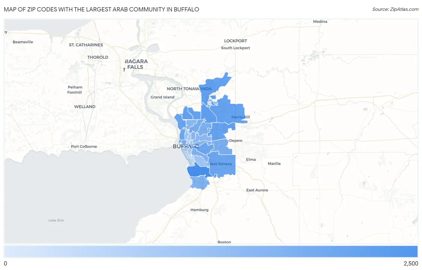 Zip Codes with the Largest Arab Community in Buffalo Map