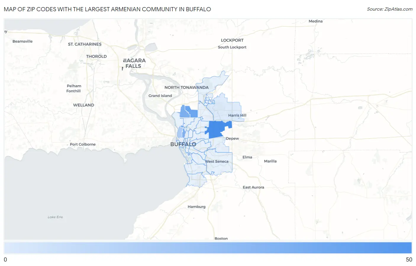 Zip Codes with the Largest Armenian Community in Buffalo Map