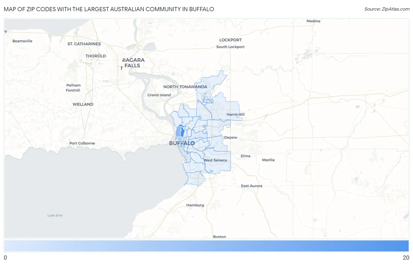 Zip Codes with the Largest Australian Community in Buffalo Map