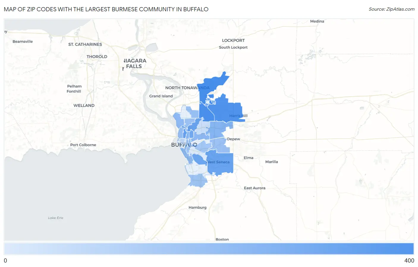 Zip Codes with the Largest Burmese Community in Buffalo Map
