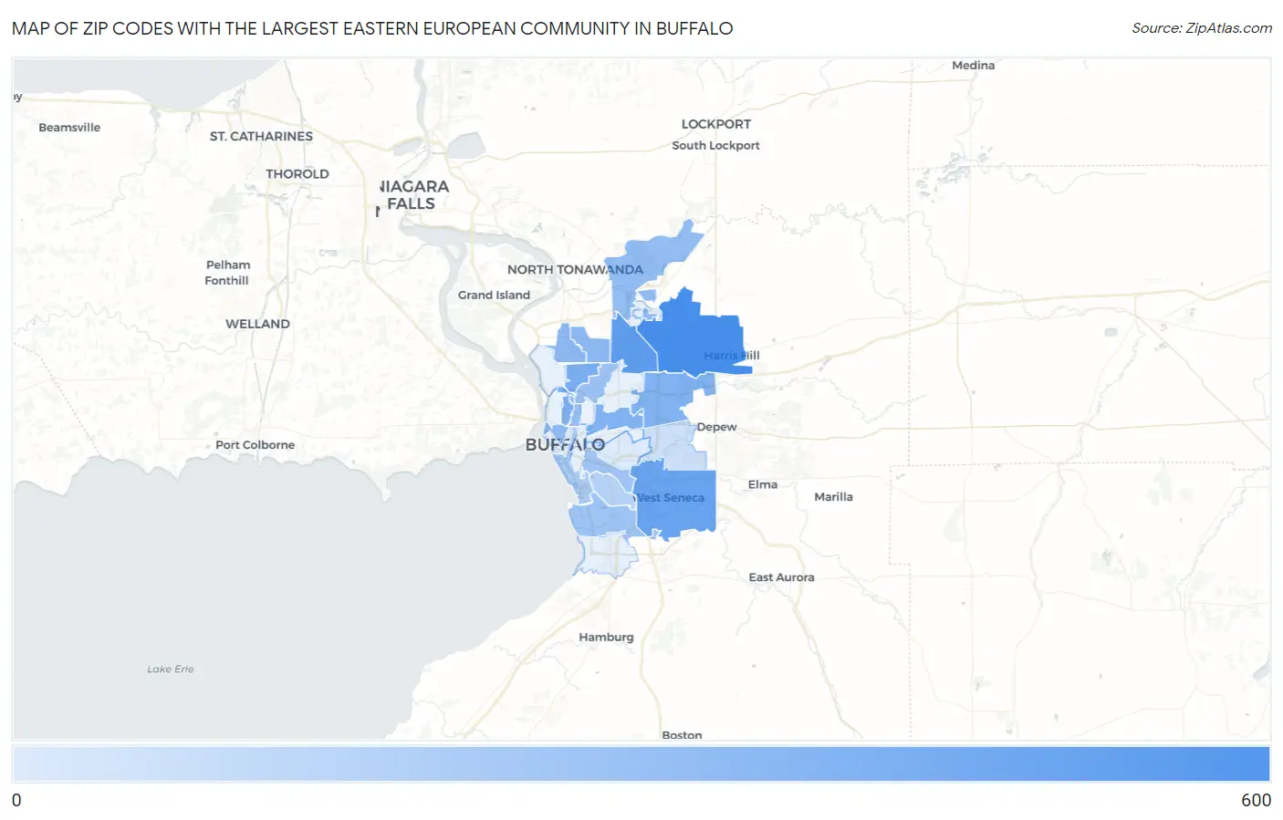 Zip Codes with the Largest Eastern European Community in Buffalo Map